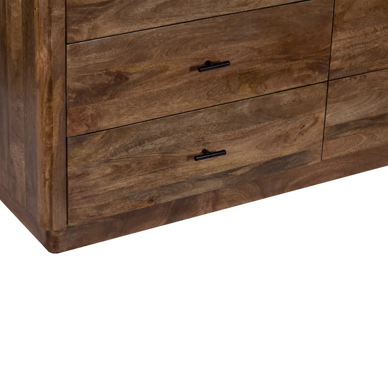 Tao 6 Drawers Dresser, Mango Wood, Walnut Finish, 60