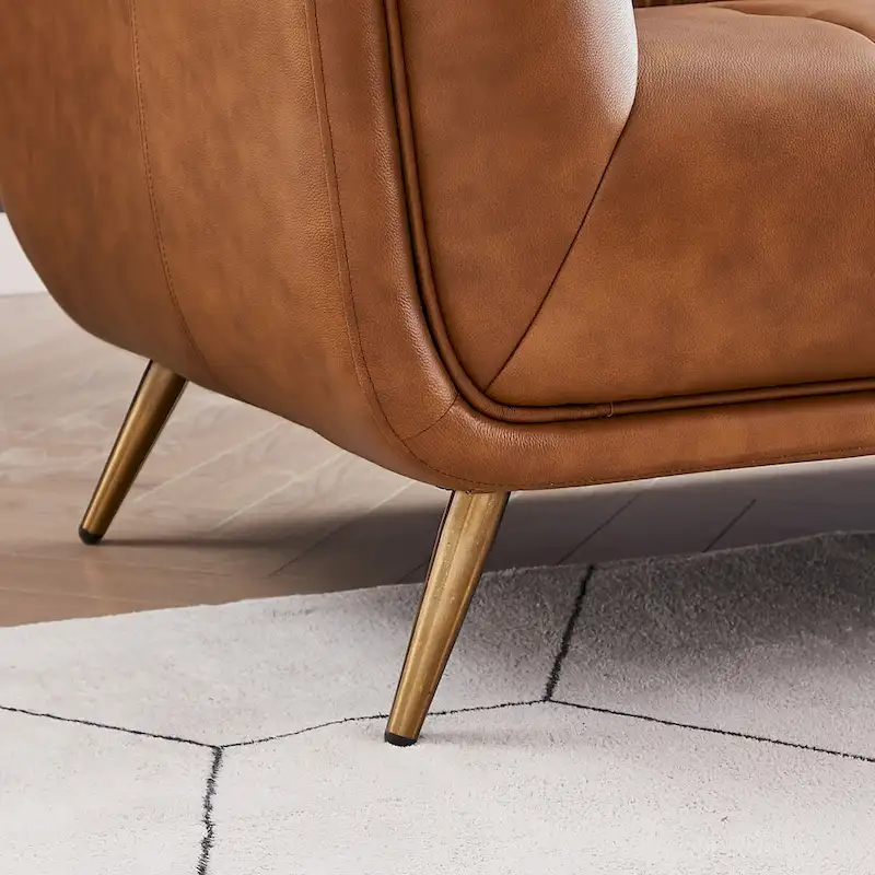 Cognac Tan Chesterfield Genuine Leather Sectional Sofa - Mid-Century Modern