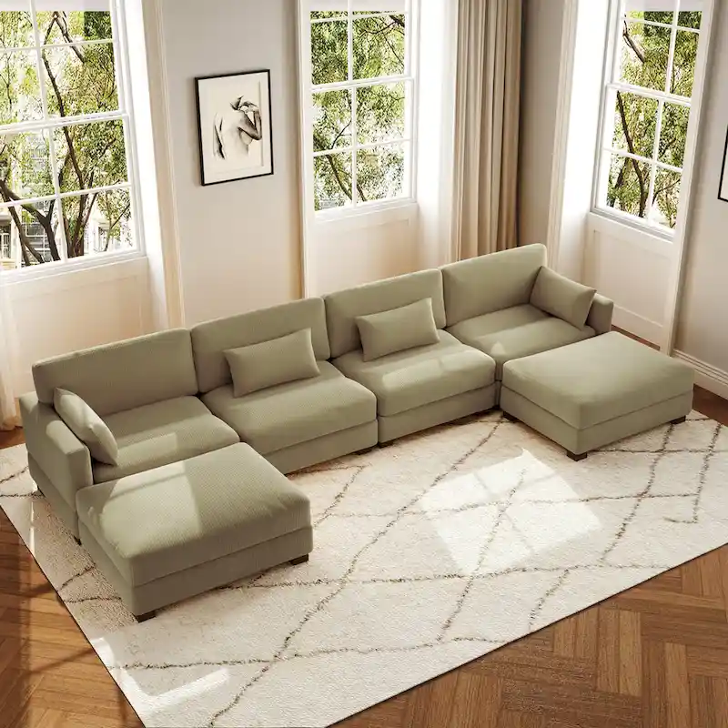 6-Piece U Shaped Couch Modular Sectional Sofa with Ottoman