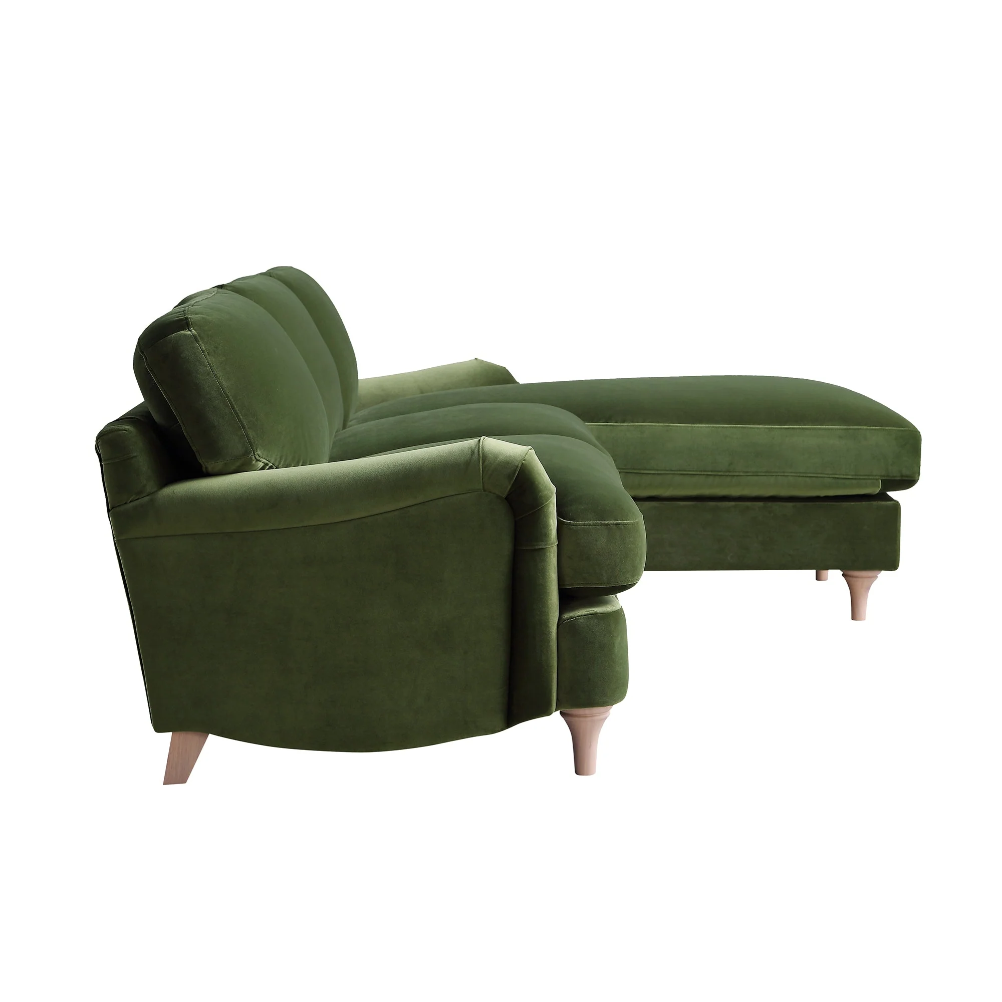 Fern Green Velvet Sofa, Grande Chaise Sofa Right Hand Facing