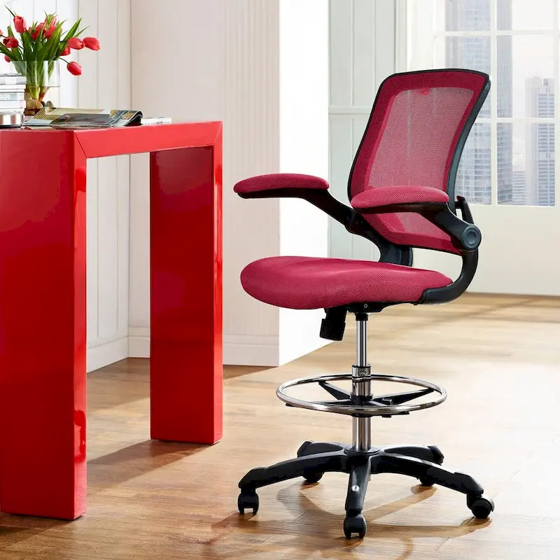 Adjustable Height Drafting Chair with Mesh Back & Rolling Casters