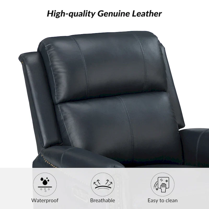 Renato Traditional Genuine Leather Nailhead Power Swivel Recliner Chair with Metal Base Set of 2 by HULALA HOME