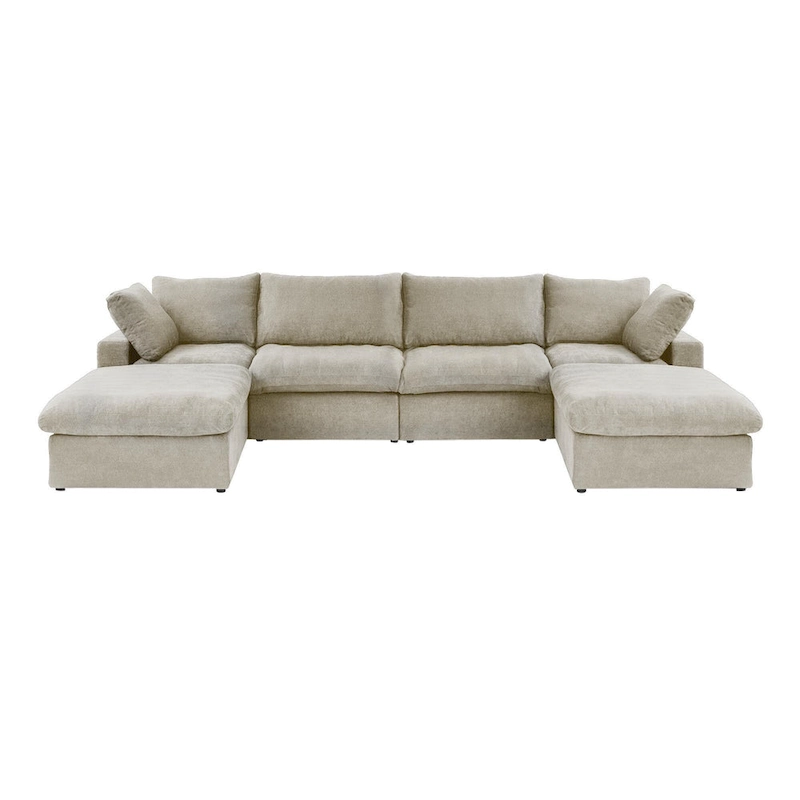Large U-Shape Linen Reversible Modular Seating Component Sectional with 2 Ottoman
