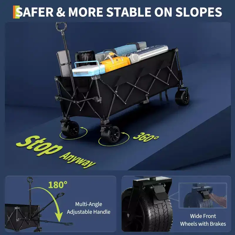 COZONY 52 Foldable Beach Wagon, 460 LBS Capacity, Terrain Collapsible Cart With Cup Holders