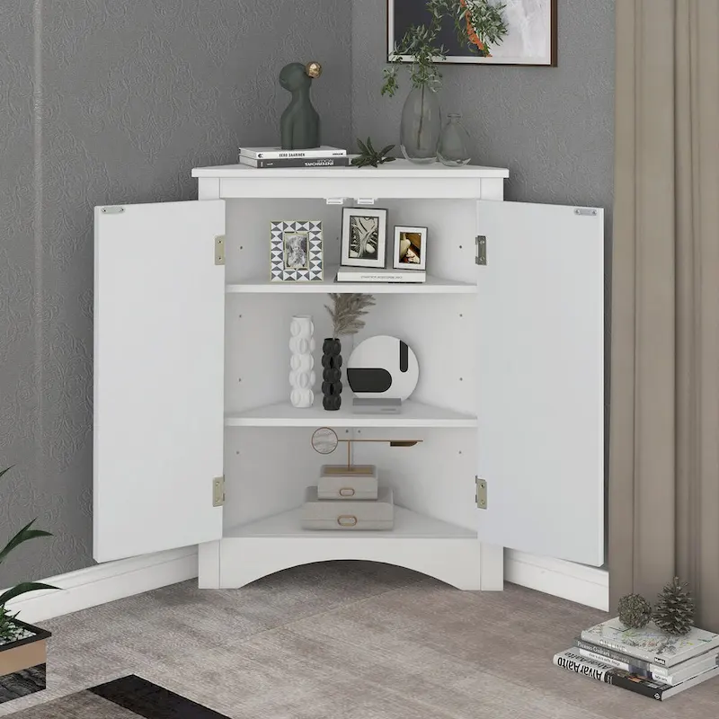 Blue / Oak / White / Black Triangle Corner Cabinet with Adjustable Shelves, Freestanding, 2-Shelf