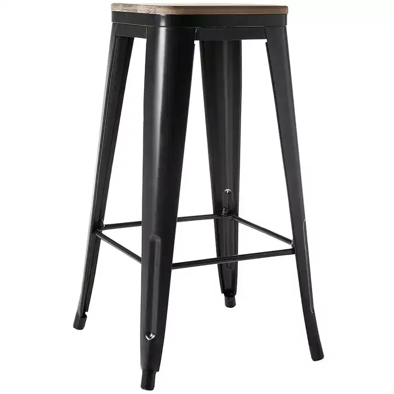 The Lakeside Collection Backless Metal Barstool with Wood Square Seat - 24H or 30H -