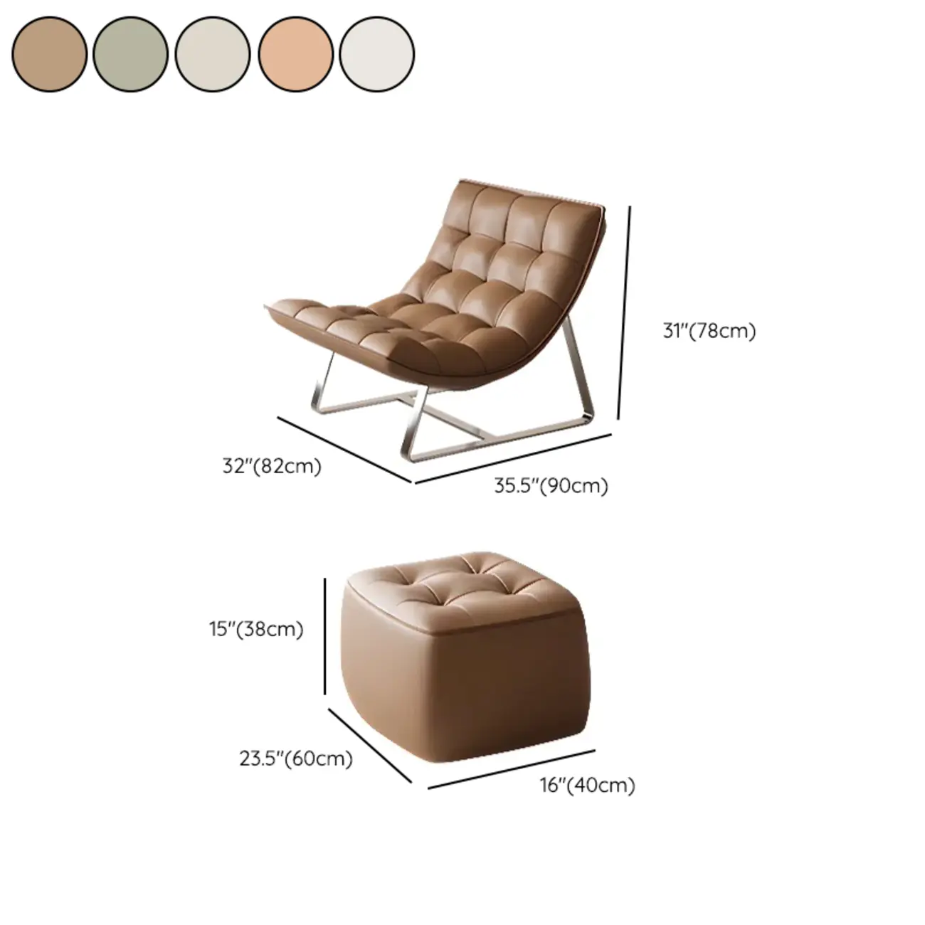 Modern Tufted Leather Accent ArmChair with Ottoman