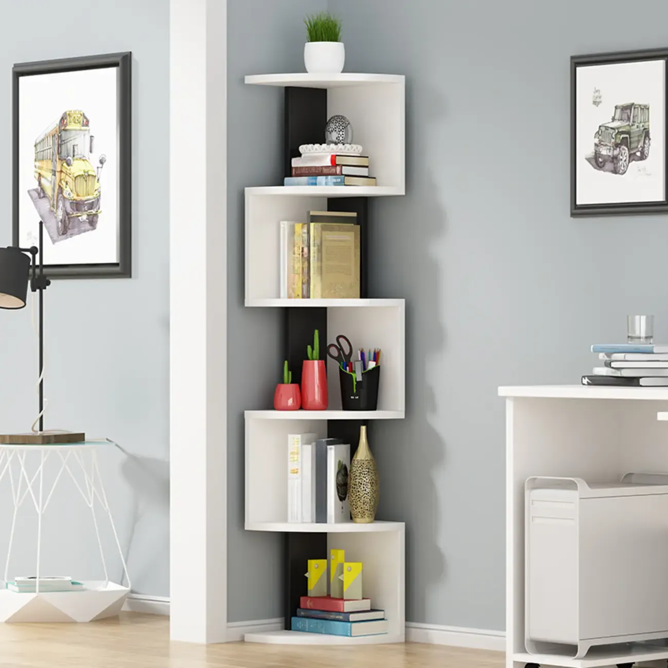 Modern Black White Wooden Living Room Corner Cabinet