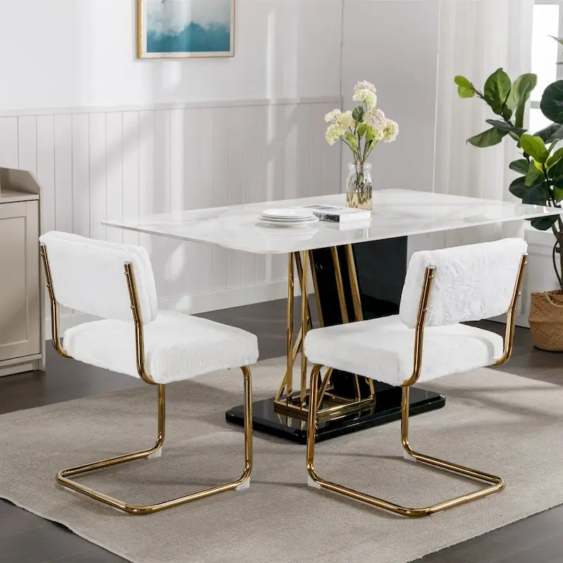 Modern Dining Chairs with Gold Metal Base, Accent Armless Kitchen Chairs with Channel Tufting,Set of 2