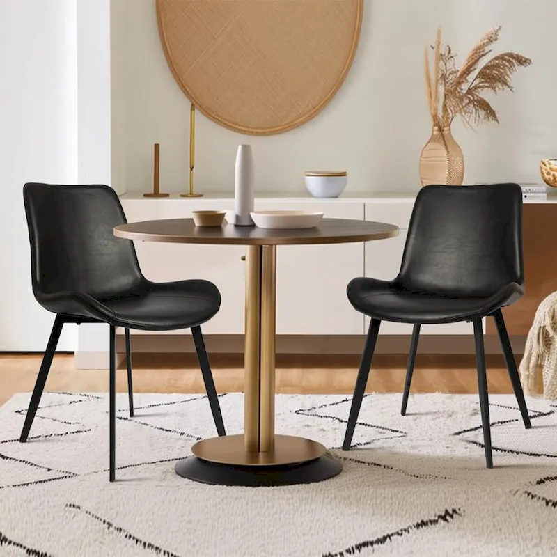 CangLong Mid Century Dining Chairs with Soft PU Leather Cushion Seat&Metal Legs,Set of 2,Black