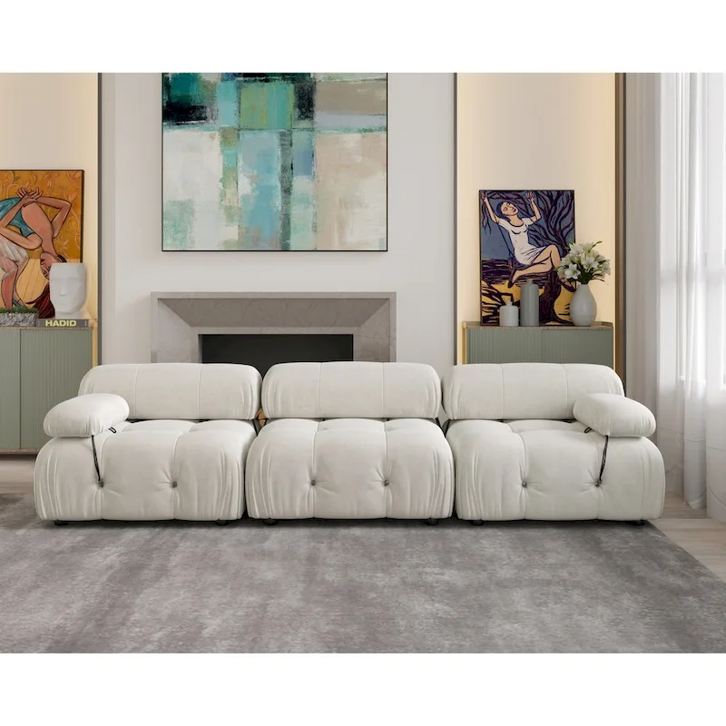 Convertible Modular Sectional Sofa, Modern Velvet Sofa 3-Seater Couch for Living Room, Apartment
