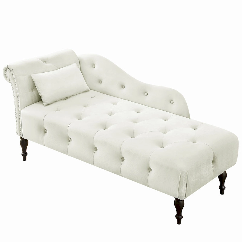 60.6 Velvet Upholstered Button Tufted Chaise Lounge Chair with Nailheads