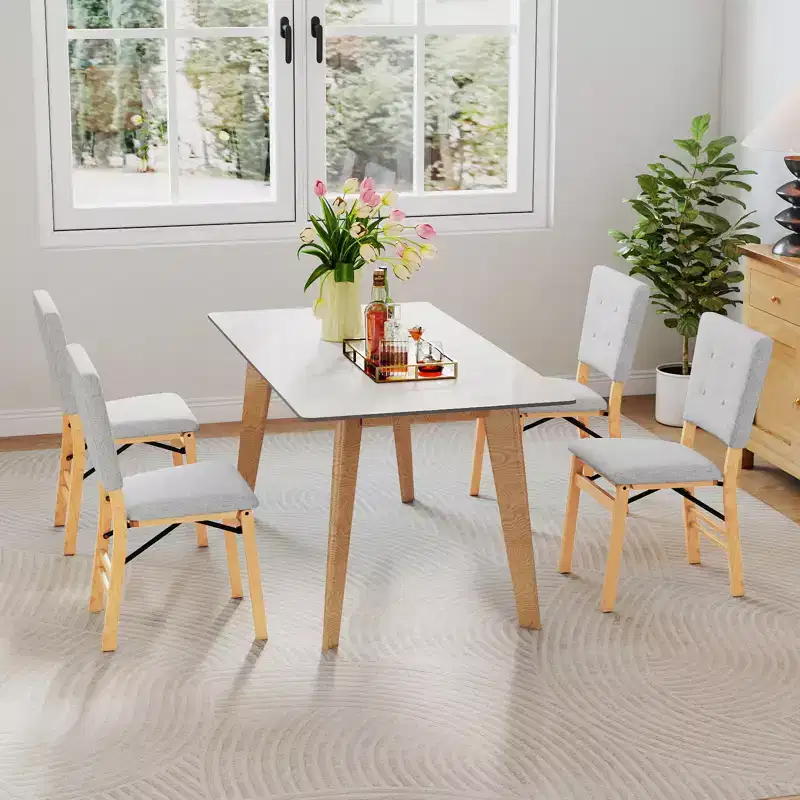 Costway Foldable Dining Chair Set of 4 w/Padded Seat & Tilt Backrest Rubber Wood Legs