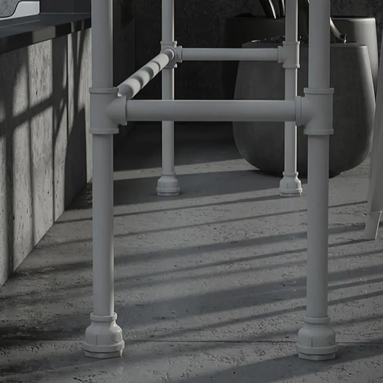 Rectangular Black Wood White Metal Four-Legged Bar Table Seat of 4