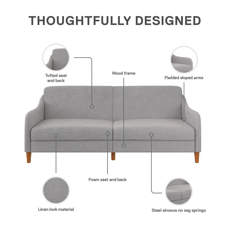 Convertible Coil Futon with Linen Upholstery