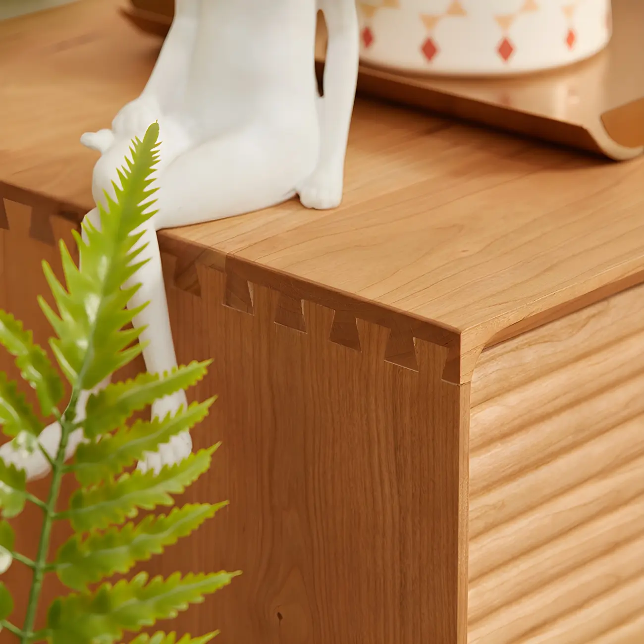 Scandinavian Yellow Wooden Sideboard with Cabinets