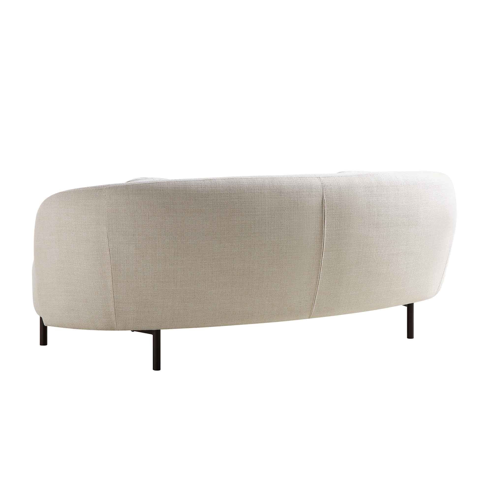 3-Seater Curved Sofa with Ball Cushions, Beige Linen Blend