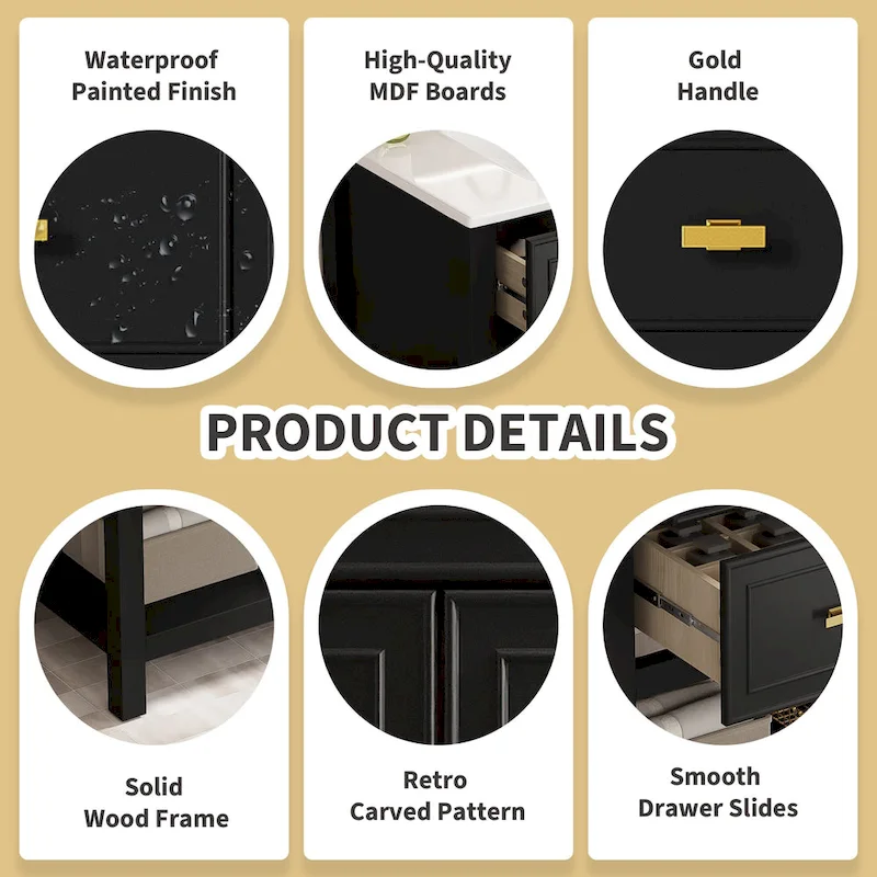 30 Bathroom Vanity with Ceramic Sink Combo, Free Standing Single Vanity Set with 5 Drawers