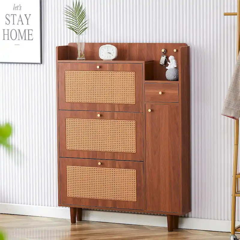 Modern minimalist storage cabinet, Japanese rattan shoe cabinet, bed top cabinet, small home furniture