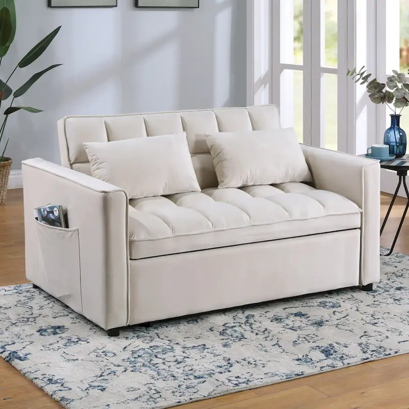 Classic 55 Width Pull Out Tufted Convertible Loveseat Sleeper Sofa Bed - 55W x 68L x 20H