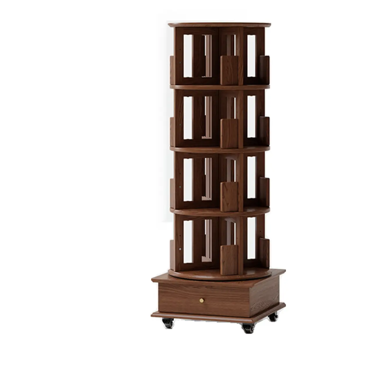 Swivel Rubberwood Vertical Open Back Bookcase with Drawer