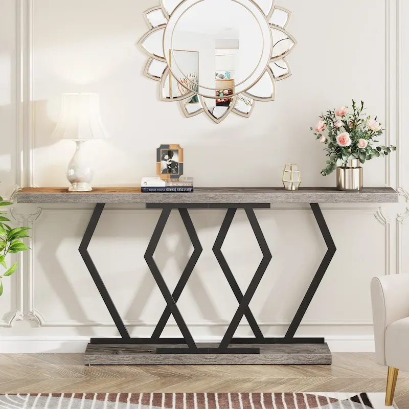 White Faux Marble Console Table 70.9