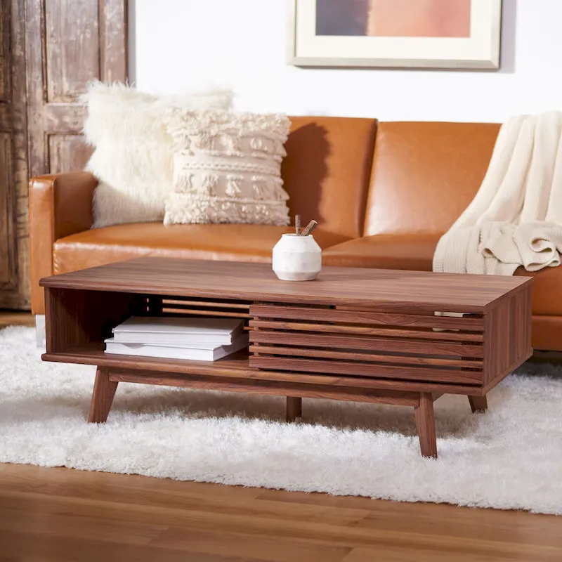 SAFAVIEH Ameetha Mid-Century 1-Shelf Walnut Coffee Table - 46 W x 23 D x 16 H - 46Wx23Dx16H