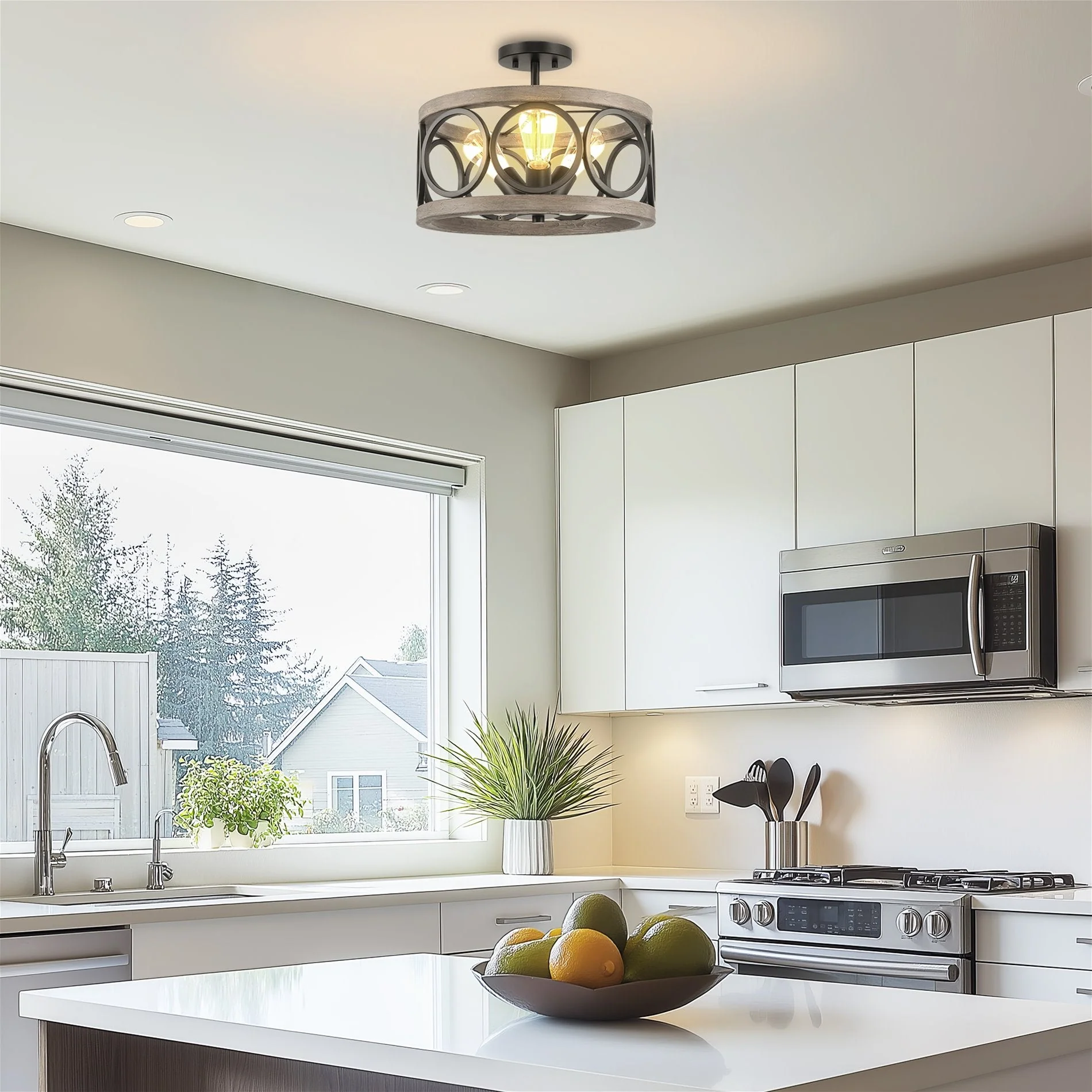 Larkin 15 3-Light Modern Farmhouse Semi-Flush Mount Ceiling Light