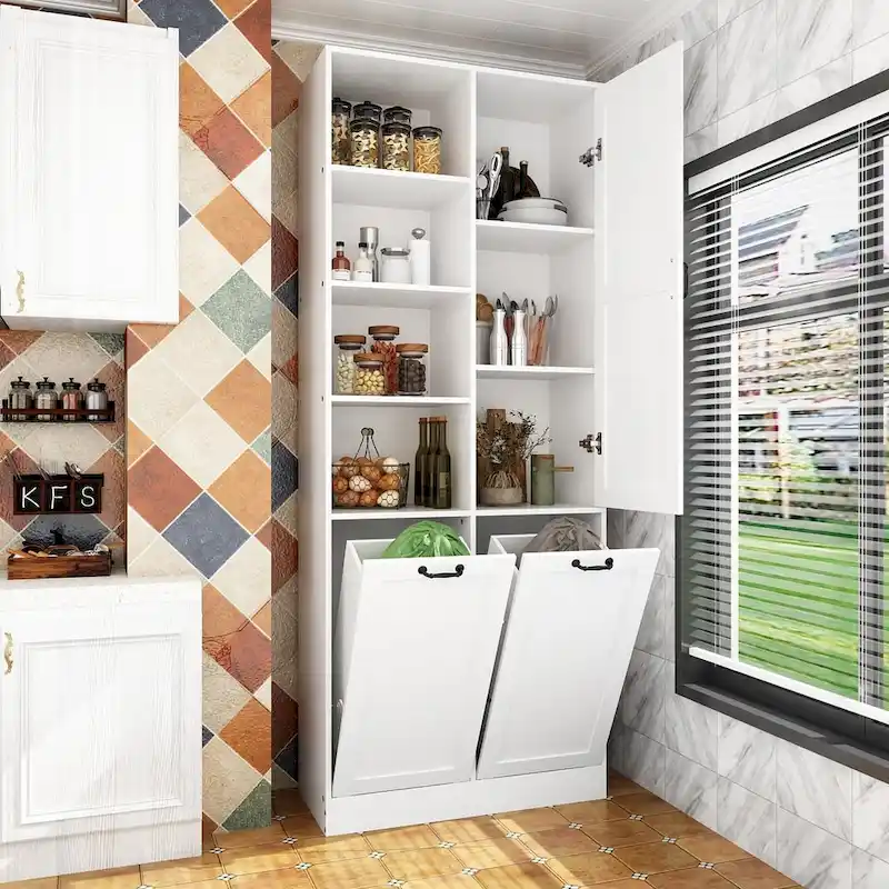 White Tall Storage Cabinet with Rotating Drawers, Single Door