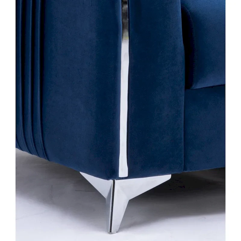 Blue 38 Modern Velvet Accent Chair with Polished Chrome Trim Legs