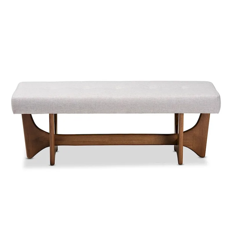 Theo Mid-Century Modern Fabric Upholstered Walnut Finished Bench - 17.9 High x 48.8 Wide x 18.3 Deep