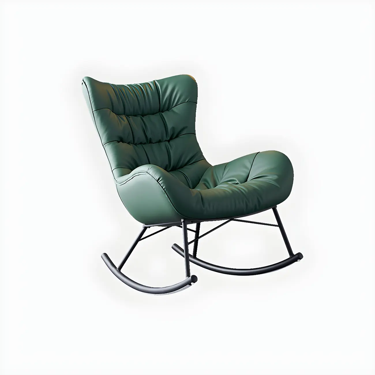 Vintage Green Upholstered Rocking Chair with Ottoman for Indoor