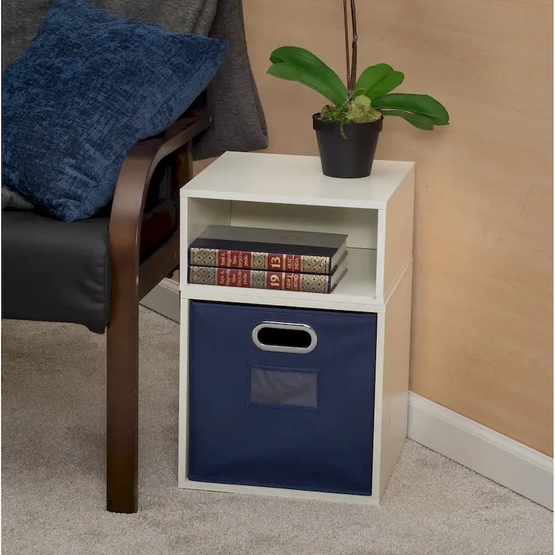 Half-Size Stackable Storage Cube in White Wood Grain — Tool-Free Assembly, Connects in Any Direction