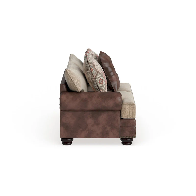 Brown faux leather loveseat