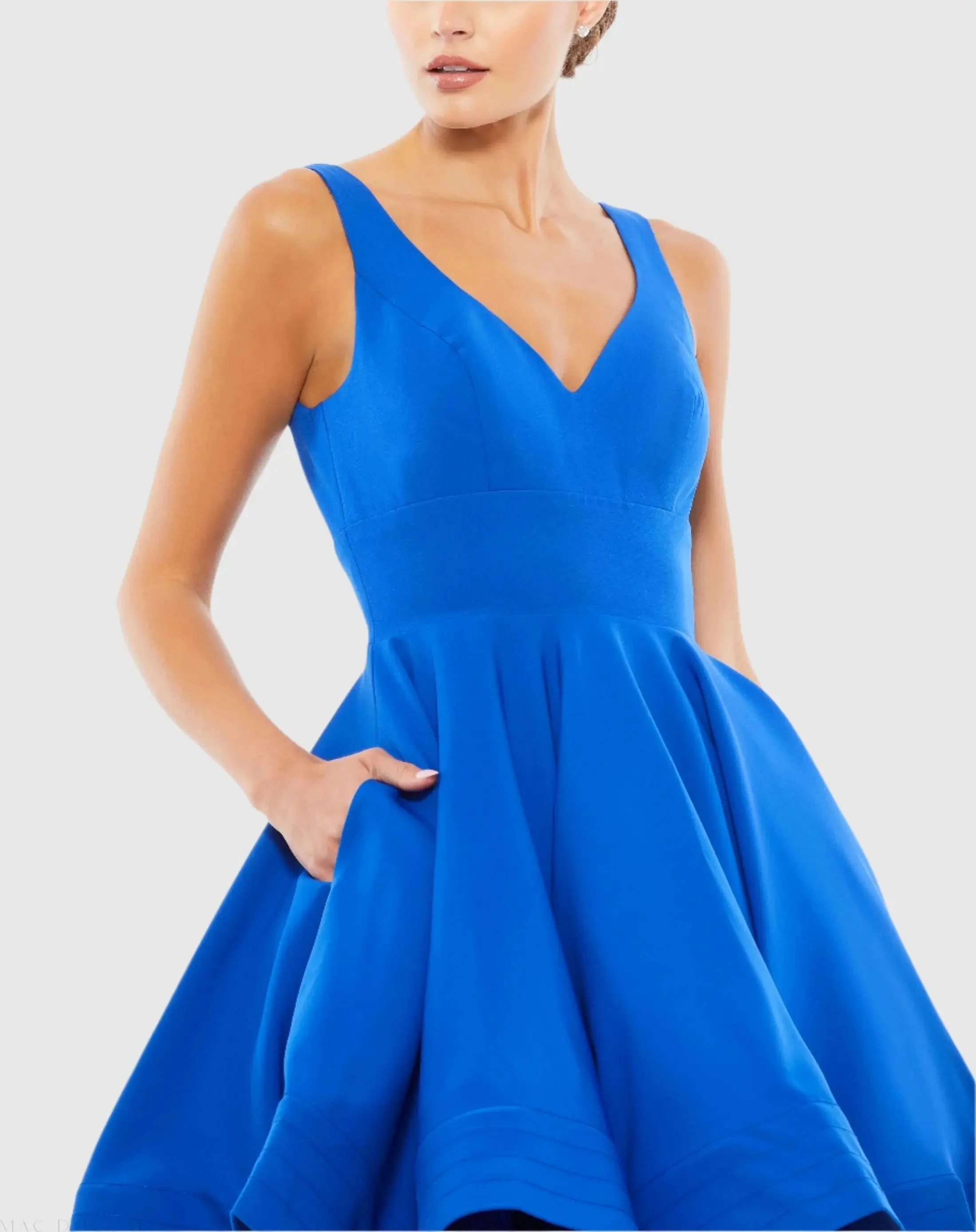 Blue V Neck Fit & Flare Mini Dress