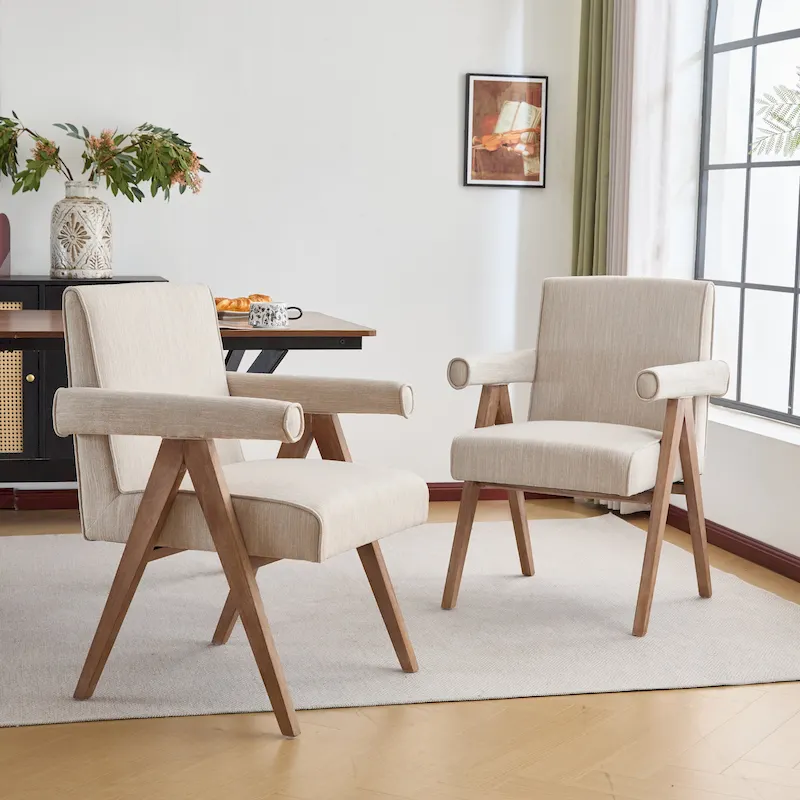 Fabric Upholstered Arm Dining Chair (Set of 2)