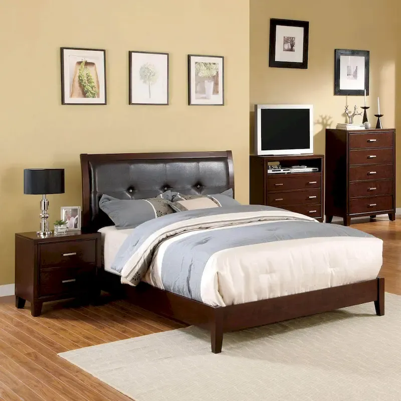 Furniture of America Malt Transitional Cherry Faux Leather Platform Bed