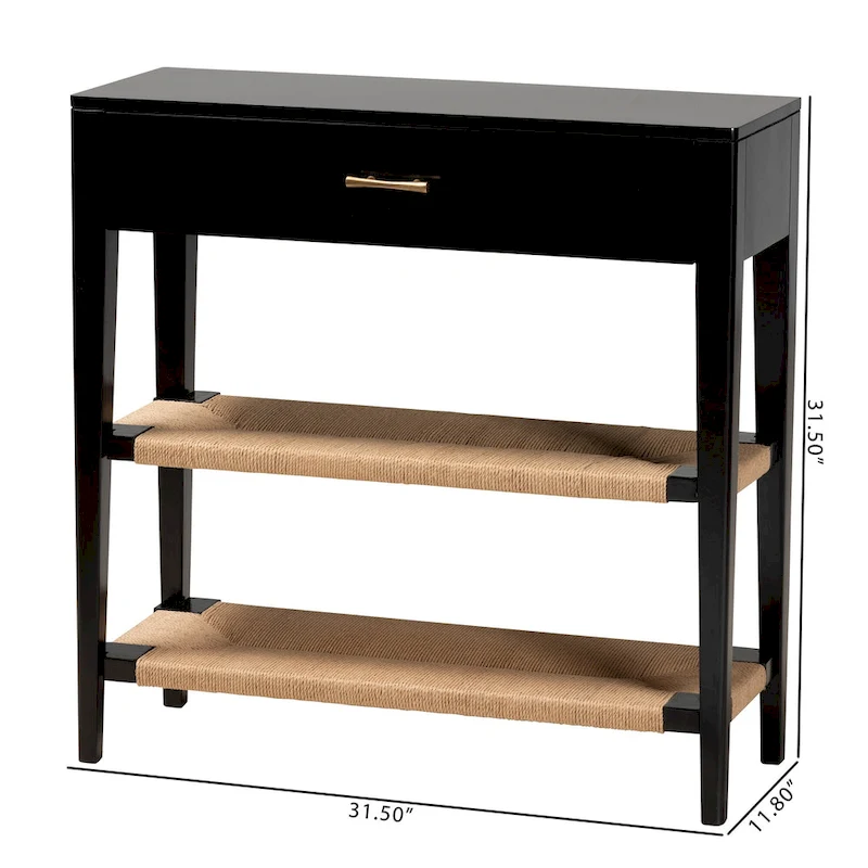 Freya Modern Bohemian Bayur Wood 1-Drawer Console Table-Black