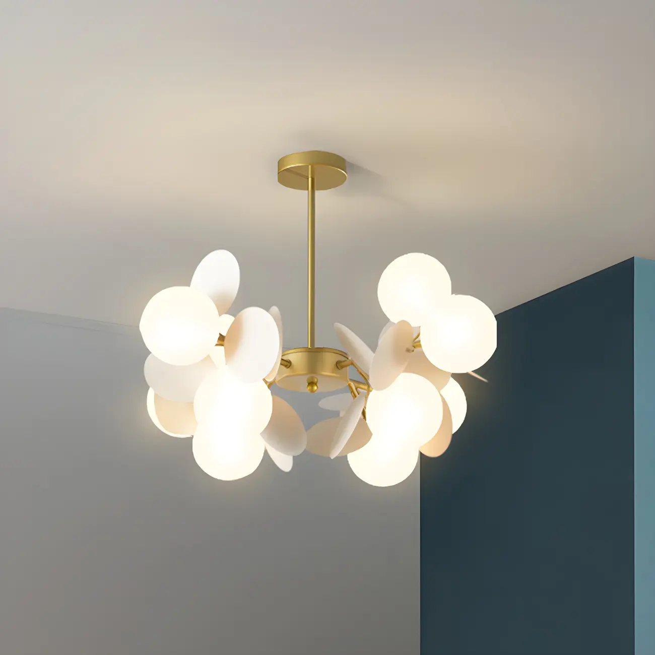 Pastel Sphere Glass and Metal Starburst Chandelier