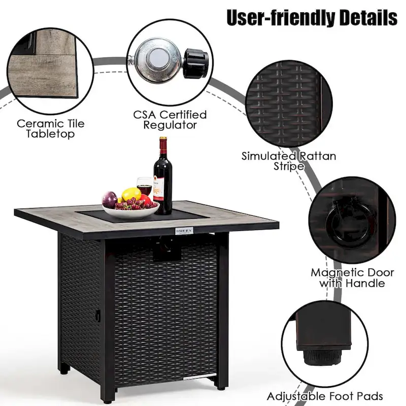 Costway 7PCS Patio Rattan Furniture Set 30 Fire Pit Table Cover - See Details