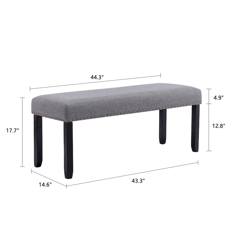Modern 44 L Nailhead Trim Upholstered Bench with Wood Legs