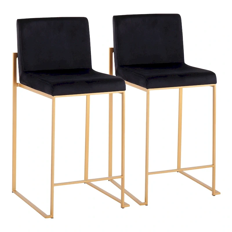 Black/Grey/White High Back Upholstered Counter Stool, Set of 2, 1-Person