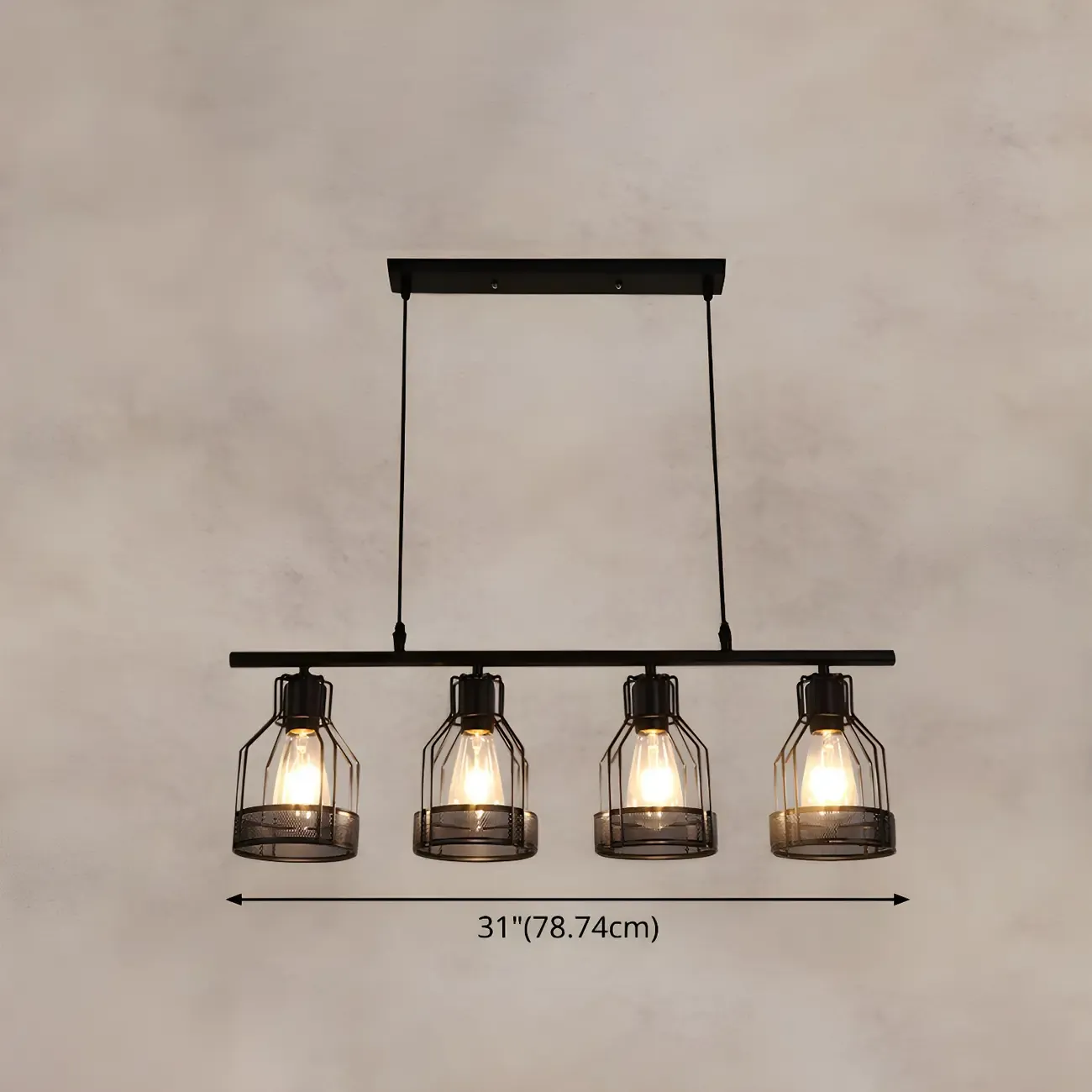 Industrial Black Metal Cage Large Island Pendant Light
