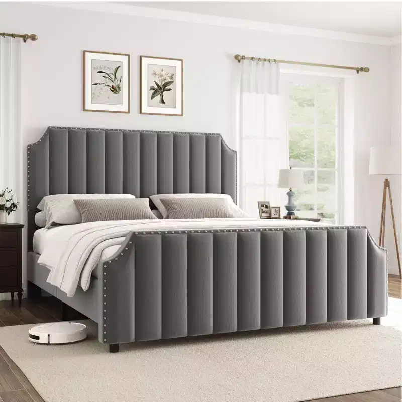 Bed Frame with 50.2 Headboard,Upholstered Platform Bed Frame with Vertical Channel Tufted