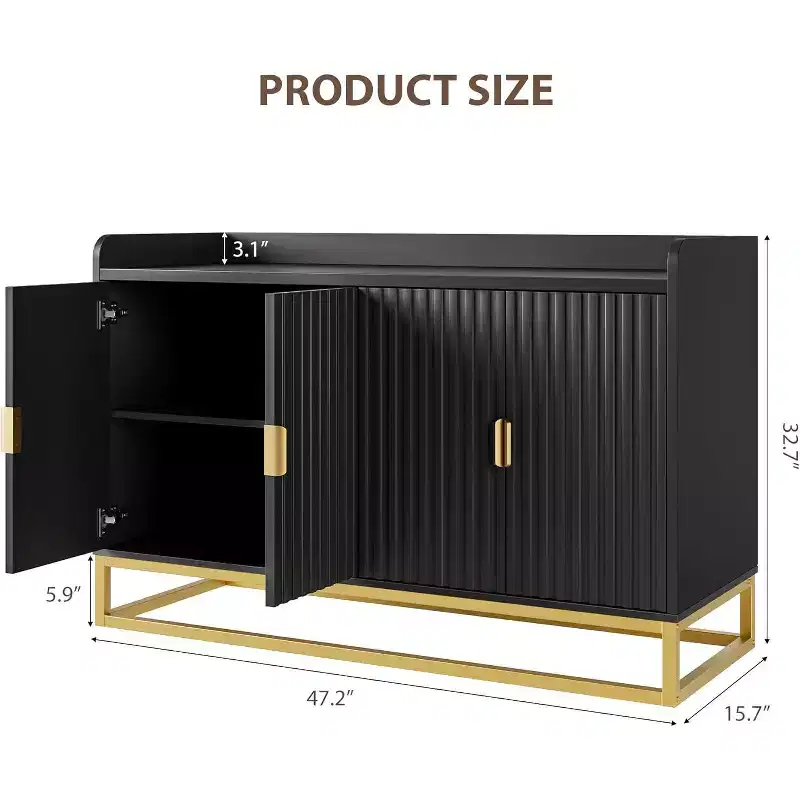 47.2 Fluted Sideboard with Storage Cabinet, Modern Kitchen Sideboard with Adjustable Shelves with Doors for Living Room, Kitchen, Entryway