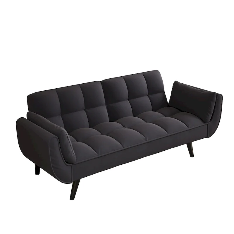 Black 57 Convertible Loveseat Sofa Bed with Adjustable Backrest, Pillows