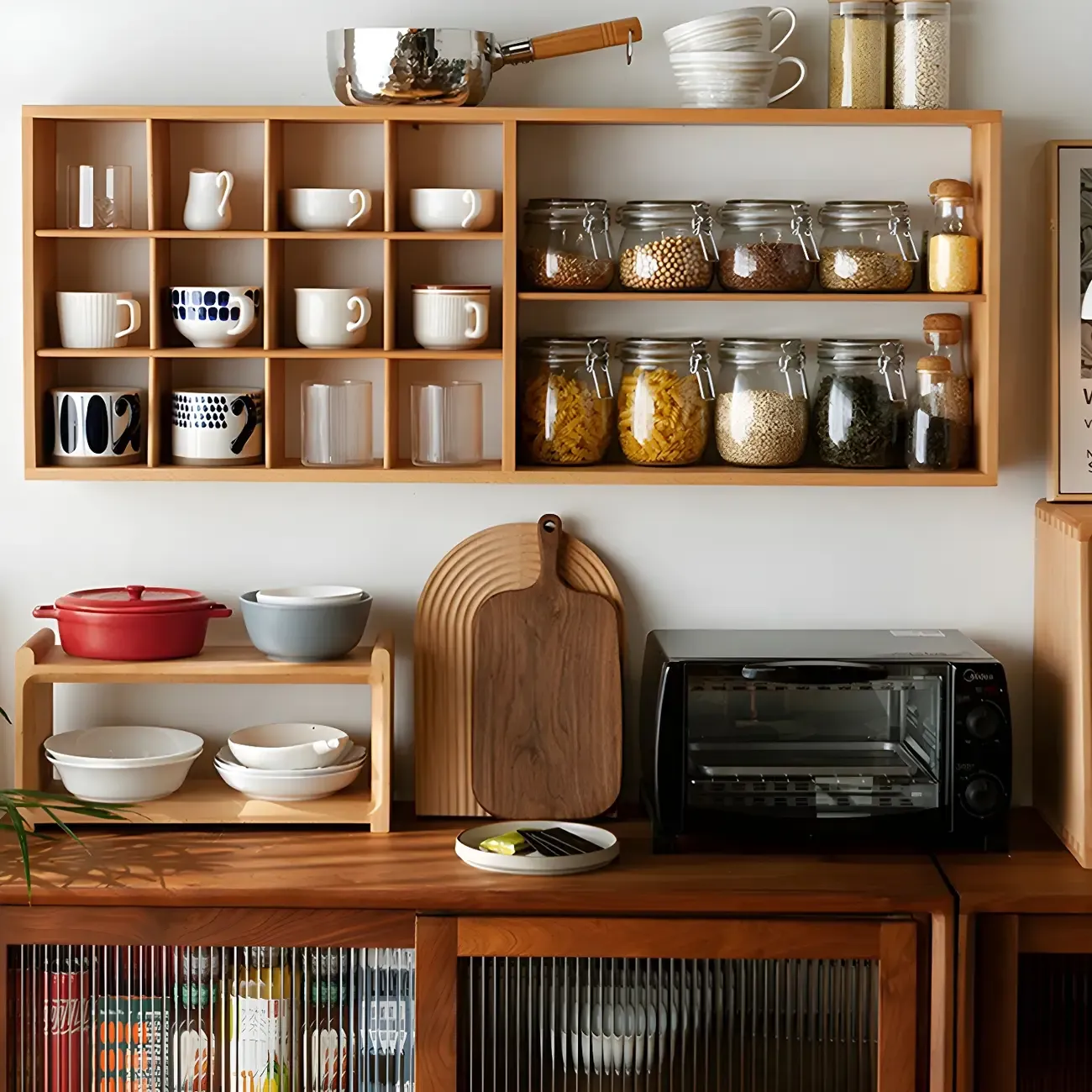 Rectangular Wood Wall-Mounted Open China Cabinet
