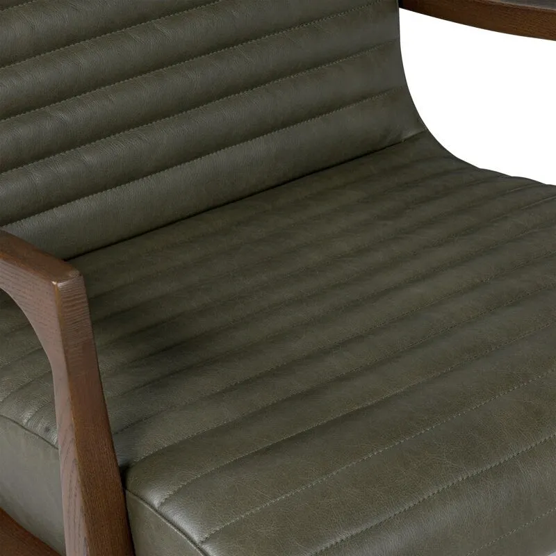 Walnut Ribbed Leather Lounge Chair