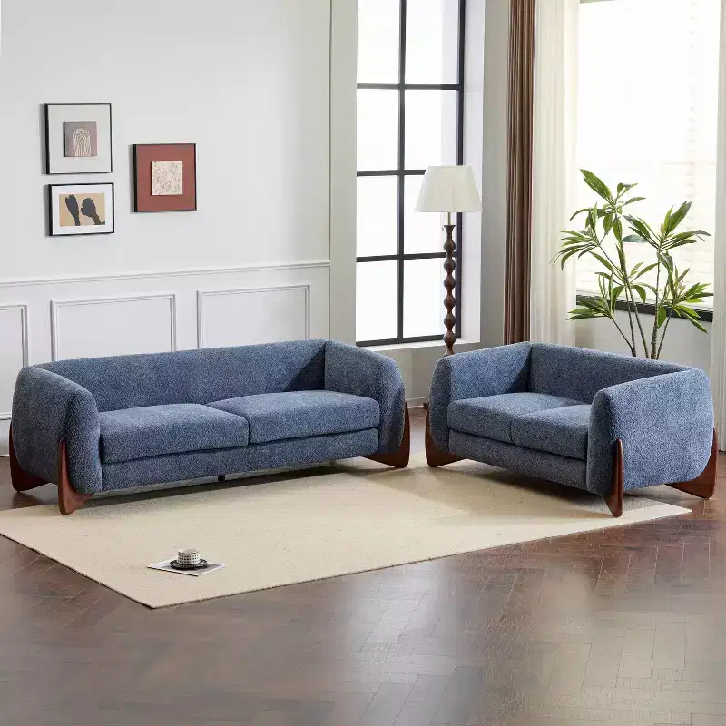 Christopher Knight Home Lucy Modern Upholstered 3 Seater and 2 Seater Combined Sofa Set Blue