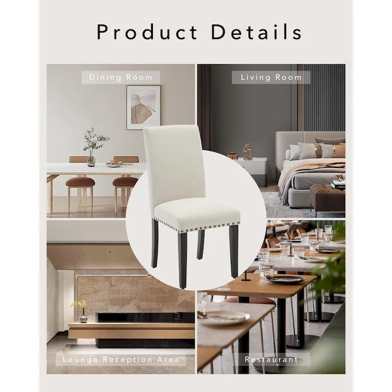 Modern Fabric Dining Chair Set of 4, Upholstered Kitchen Chair with Curved Backrest Wood Legs